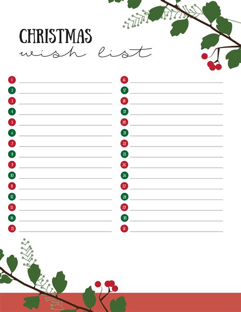 Aesthetic Christmas List Template